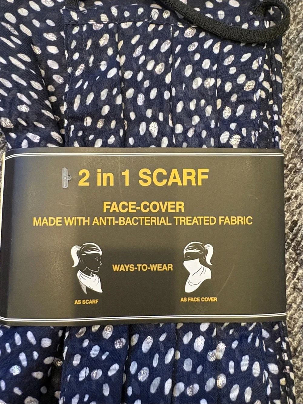 2-in-1 Navy and White Dot Face Mask Scarf